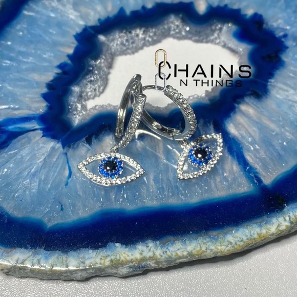 2PACK Turkish Evil Eye Earrings Silver Zircon Charm Crystal Blue Eyes Woman Girl - Picture 2 of 4
